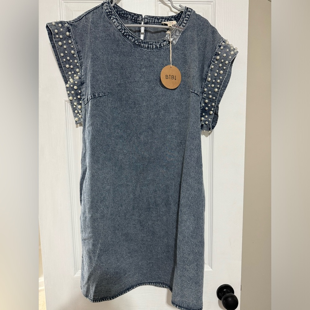 Bibi Denim Dress with Pearl trim sleeves XL